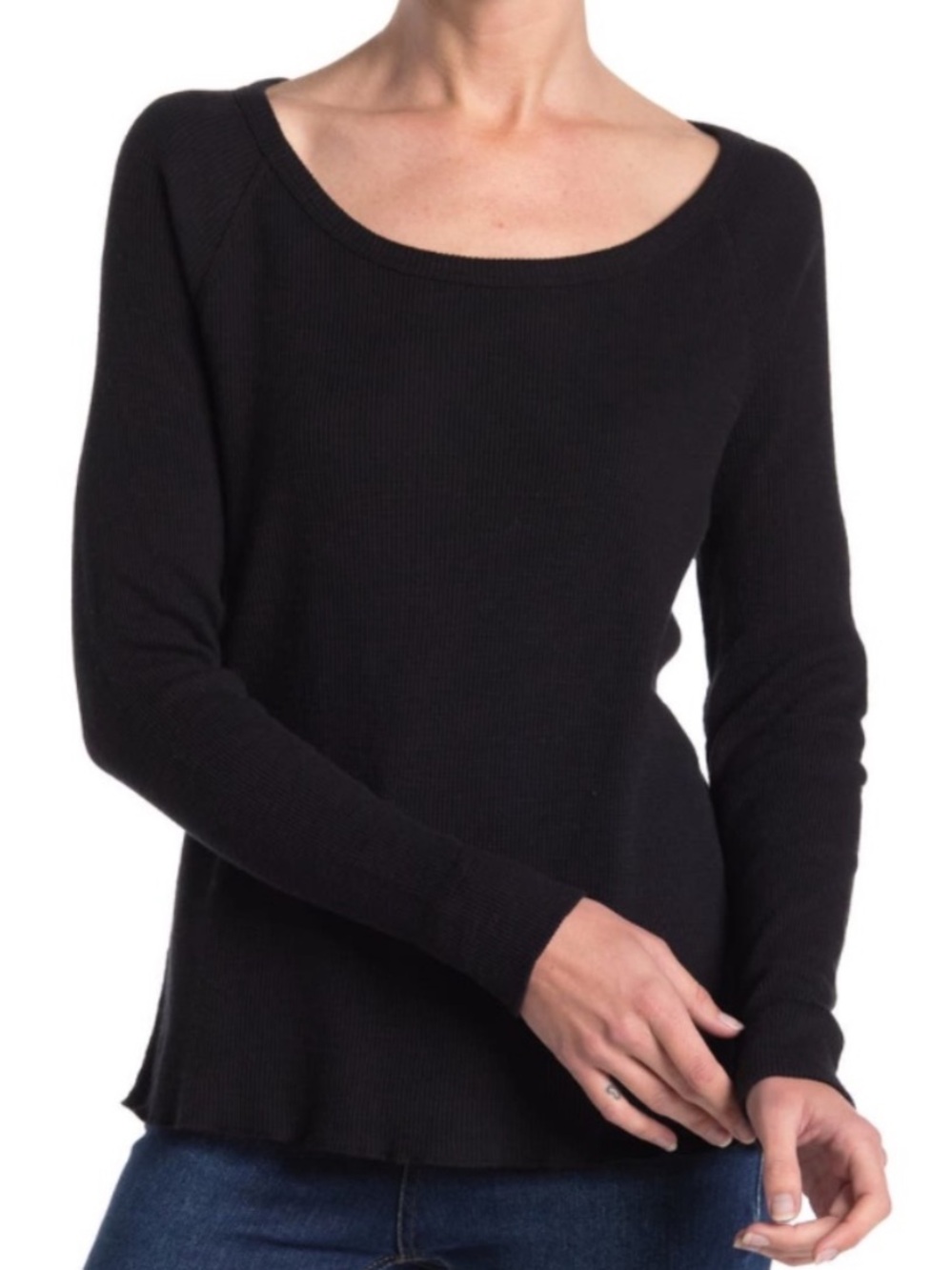 JAMES PERSE raglan long sleeve thermal top black minimalist cotton size 1